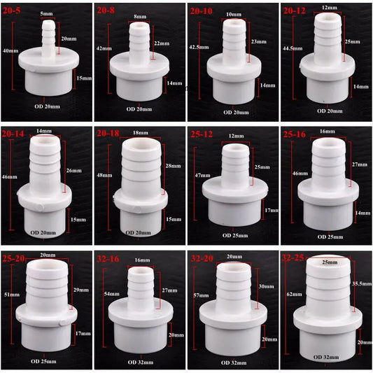 1~20Pcs O.D 20/25/32-5/8/10/12/14/16/18/20/25mm PVC Pagoda Connector Garden Irrigation Pipe Soft Hose Adapter Joint Accessories