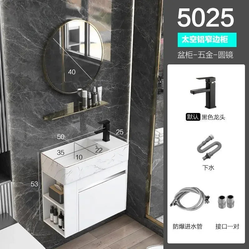 Minimalist Mini Bathroom Cabinet with Side Storage Ceramic Integrated Basin Bathroom Vanity Cabinet with Sink Bathroom Furniture