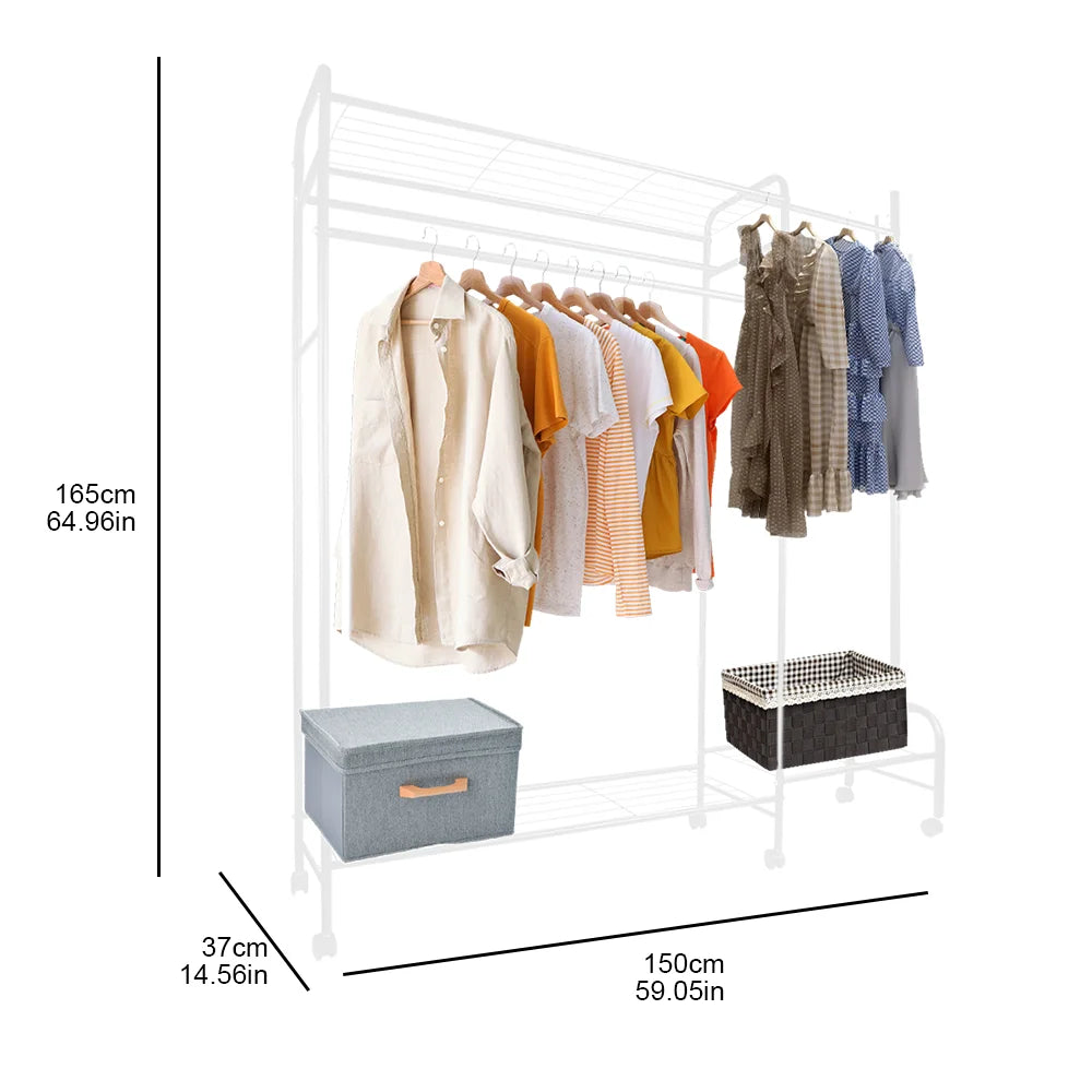 Clothes Rack Heavy Duty Coat Shelf Double-Rod Hats Clothes Rack With Hooks Hanging Clothe Organizer Floor Hangers Organizer