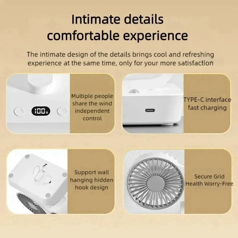 Double Head DesktopFan:4-speed fast cooling, 8000mAhbatterydigital display adjustable directionshakingfunction for household use