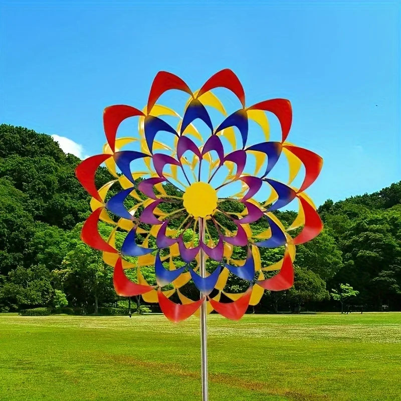 1pcs Rainbow Metal Windmill Cast Iron Garden Stake Lawn & Yard Decor Weathervone Outdoor Wind Spinner for Garden Decoration