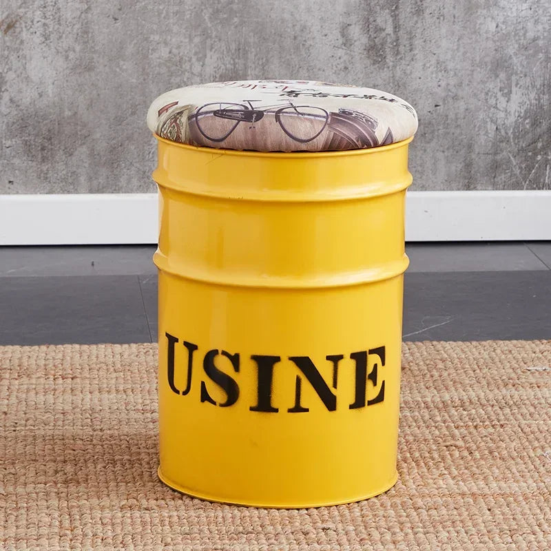 Paint Bucket Stool, Iron Art, Creative Storage Seat, Commercial Retro Low Stool, Bars, Shopping Malls Oil