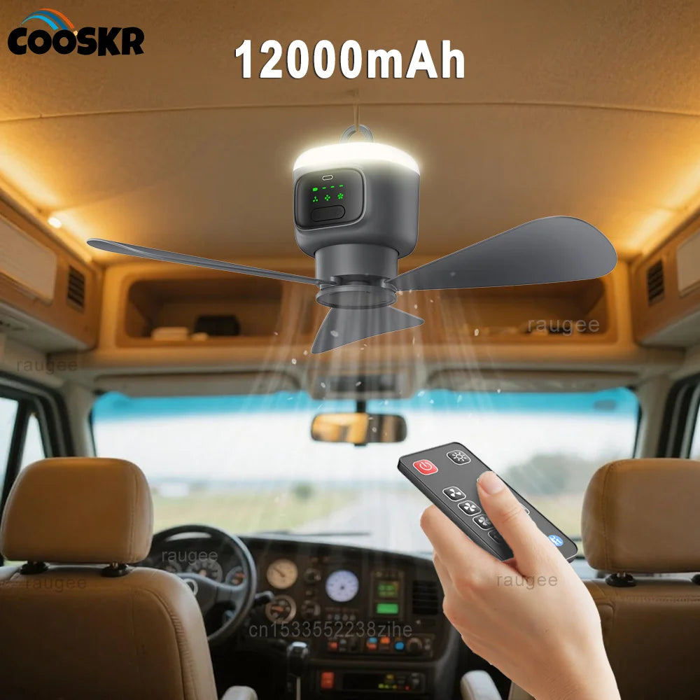 Ceiling Fan Camping Tent Air Circulator Cooler 12000mAh USB Rechargeab