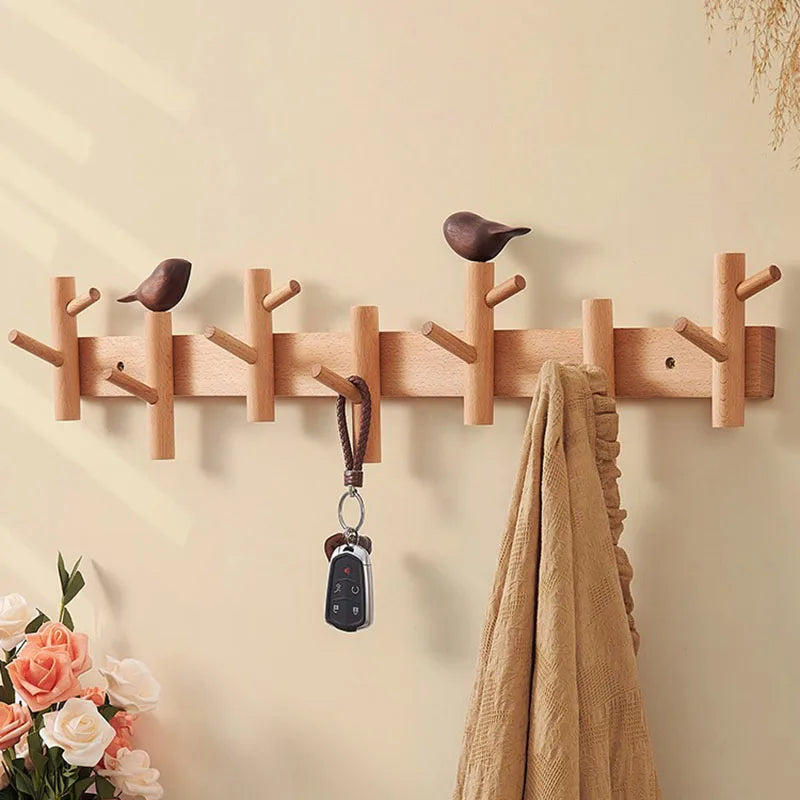 Creative Clothes Hanger Foyer Entrance Wood Hangers Multifunctional Bag Key Coat Hook Wall Mount Coat Racks Hanging Organizers