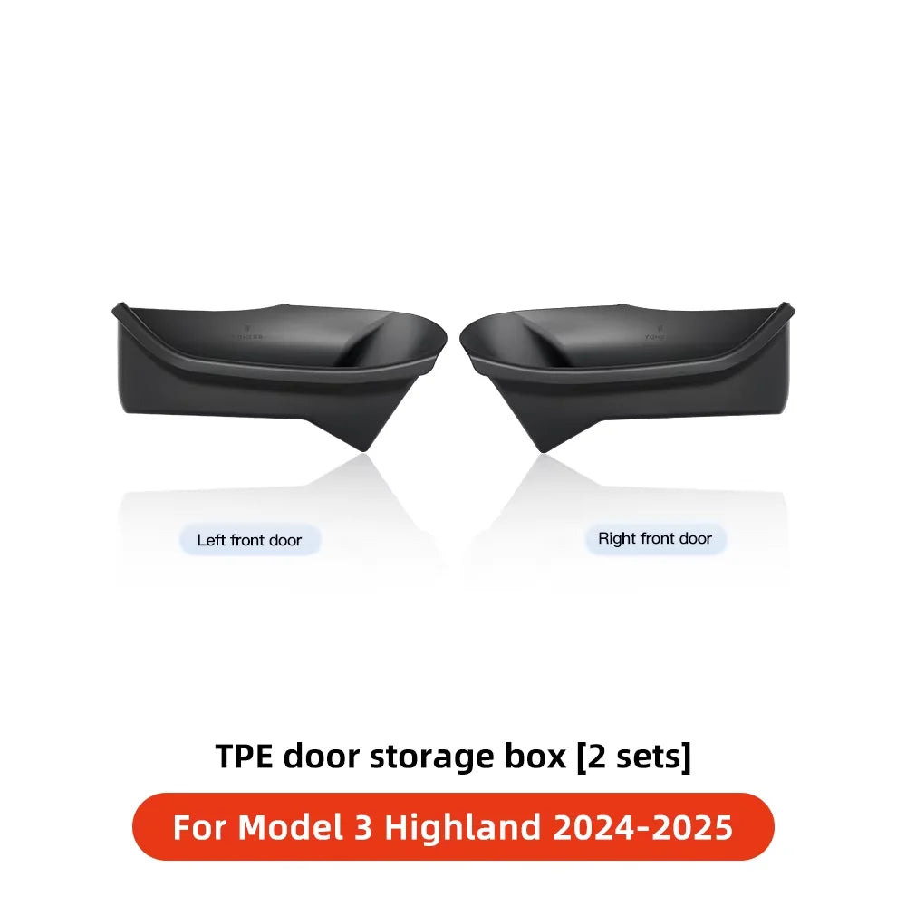 YZ For Tesla Model 3 Y Highland Juniper Car Door Side Storage Box Front Rear Side TPE Door Storage Organizer Tray Accessories