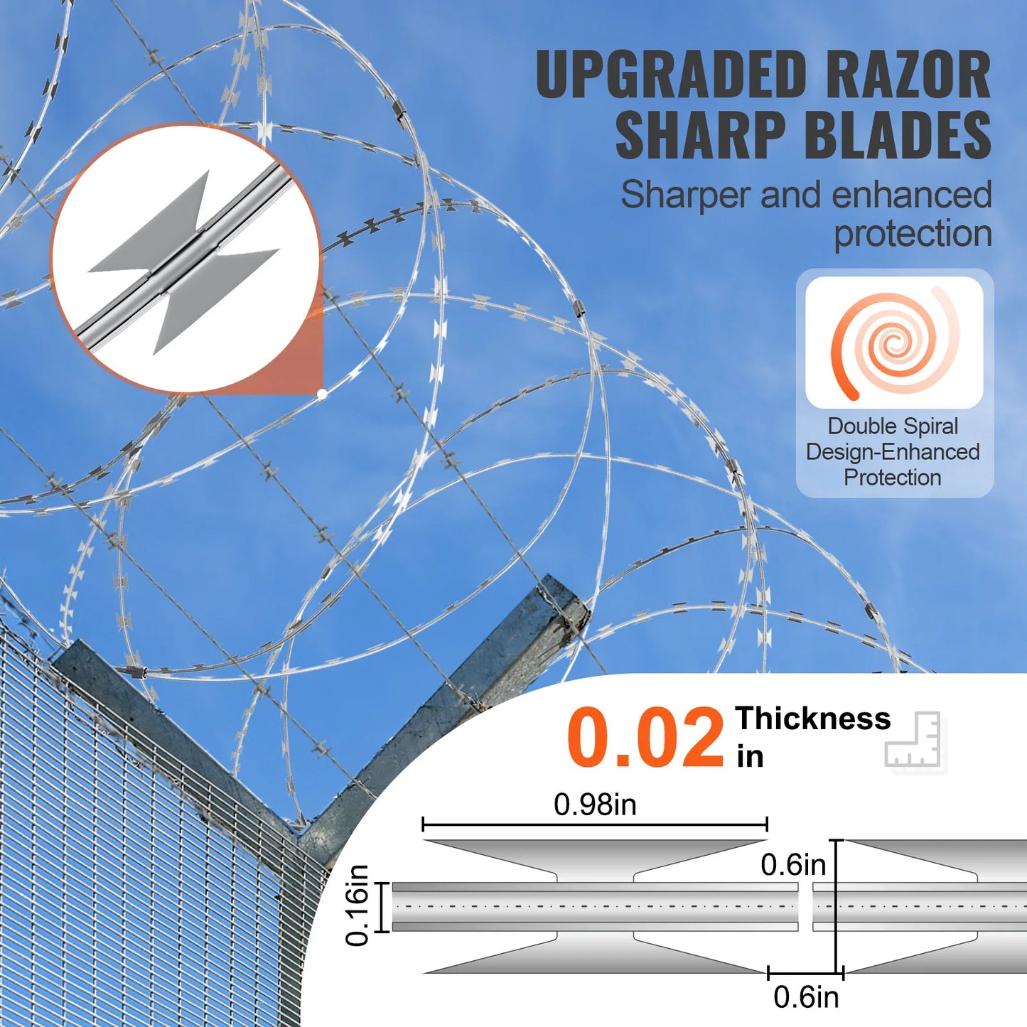VEVOR Razor Wires  Razor Barbed Wire Razor Wire Fencing Fence Double Spiral Barbed Wire Galvanized Wire Rolls Razor for Garden