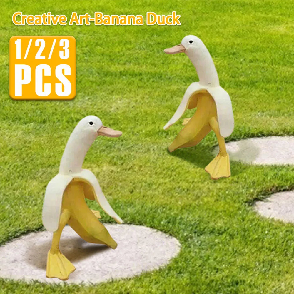 1/2/3Pcs Banana Duck Garden Statue Resin Creative Art Statue Decoration Cute Fruit Animal Figurine for Indoor Outdoor Yard Decor