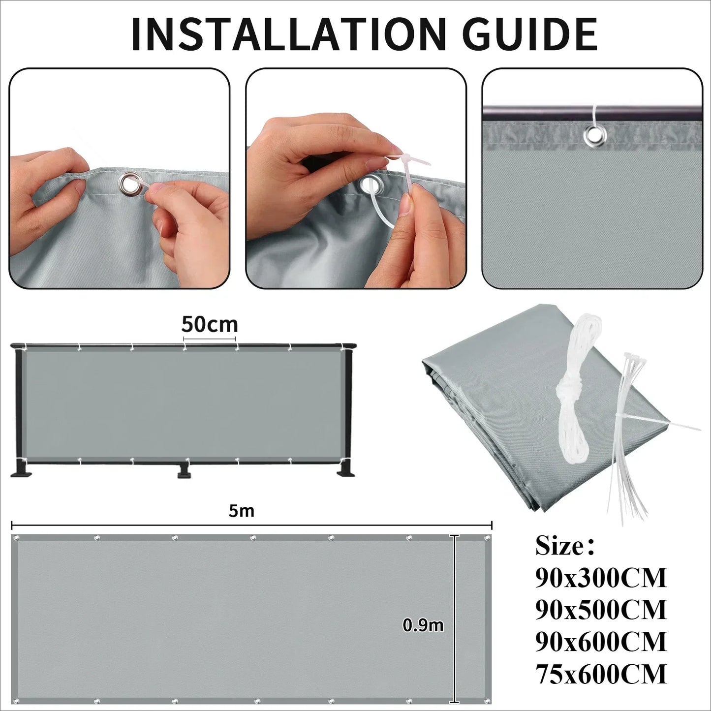 Balcony Privacy Screen Cover Fence Patio Waterproof Shade Cloth 70% UV Protection Shield Deck Shade Sail Garden Porch Pool Decor