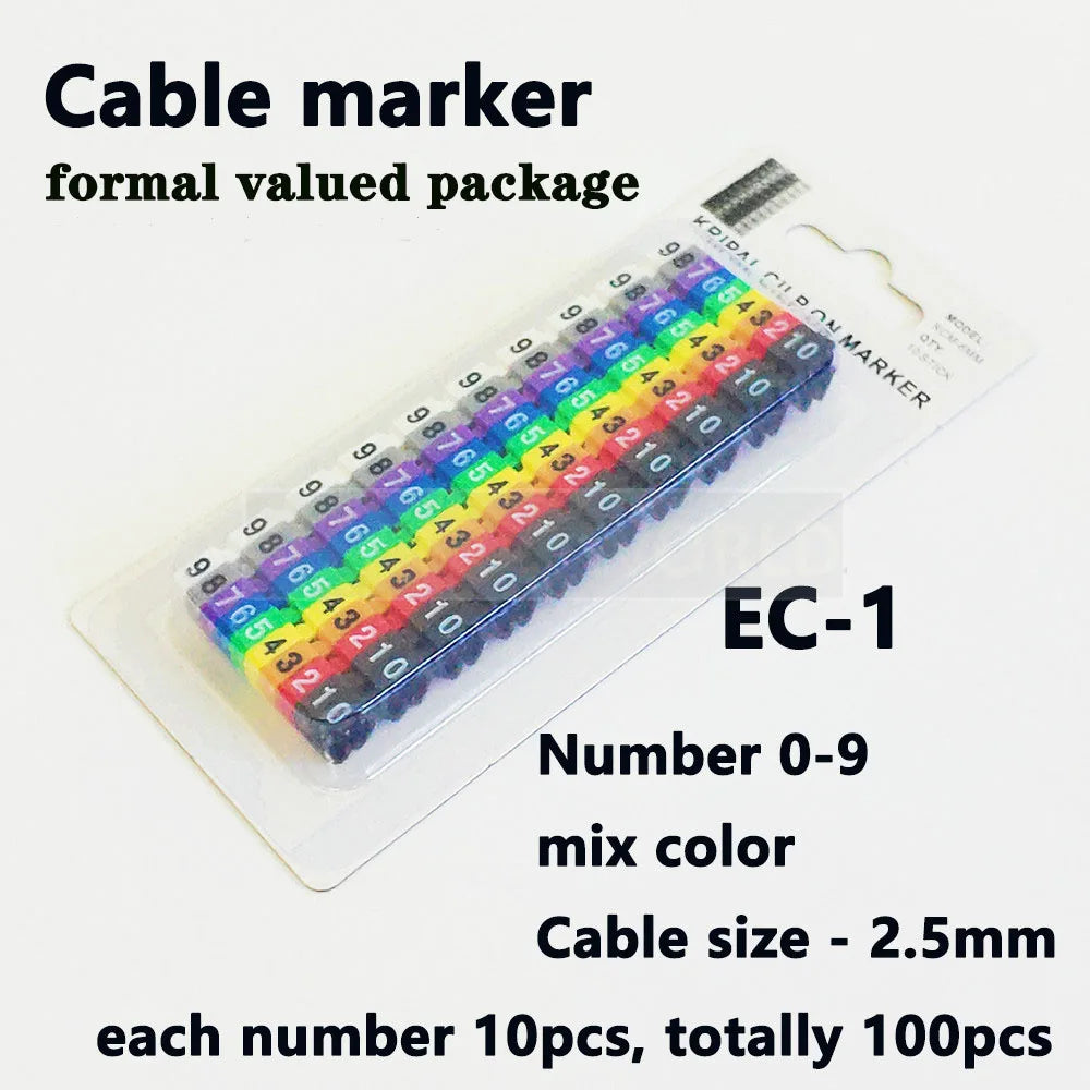 Cable Marker Wire Label EC-0 EC-1 1000pcs Mark Number 0 to 9 Cable Management Colored Wire Protection PVC Wire organizer Sleeves