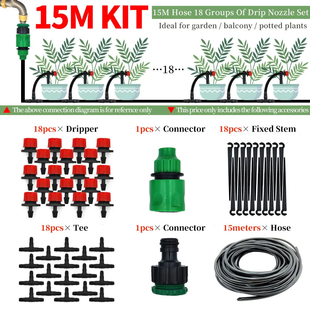 Greenhouse 5M-50M DIY Drip Irrigation System Automatic Watering Garden Hose Micro Drip Watering Kits with Adjustable Drippers