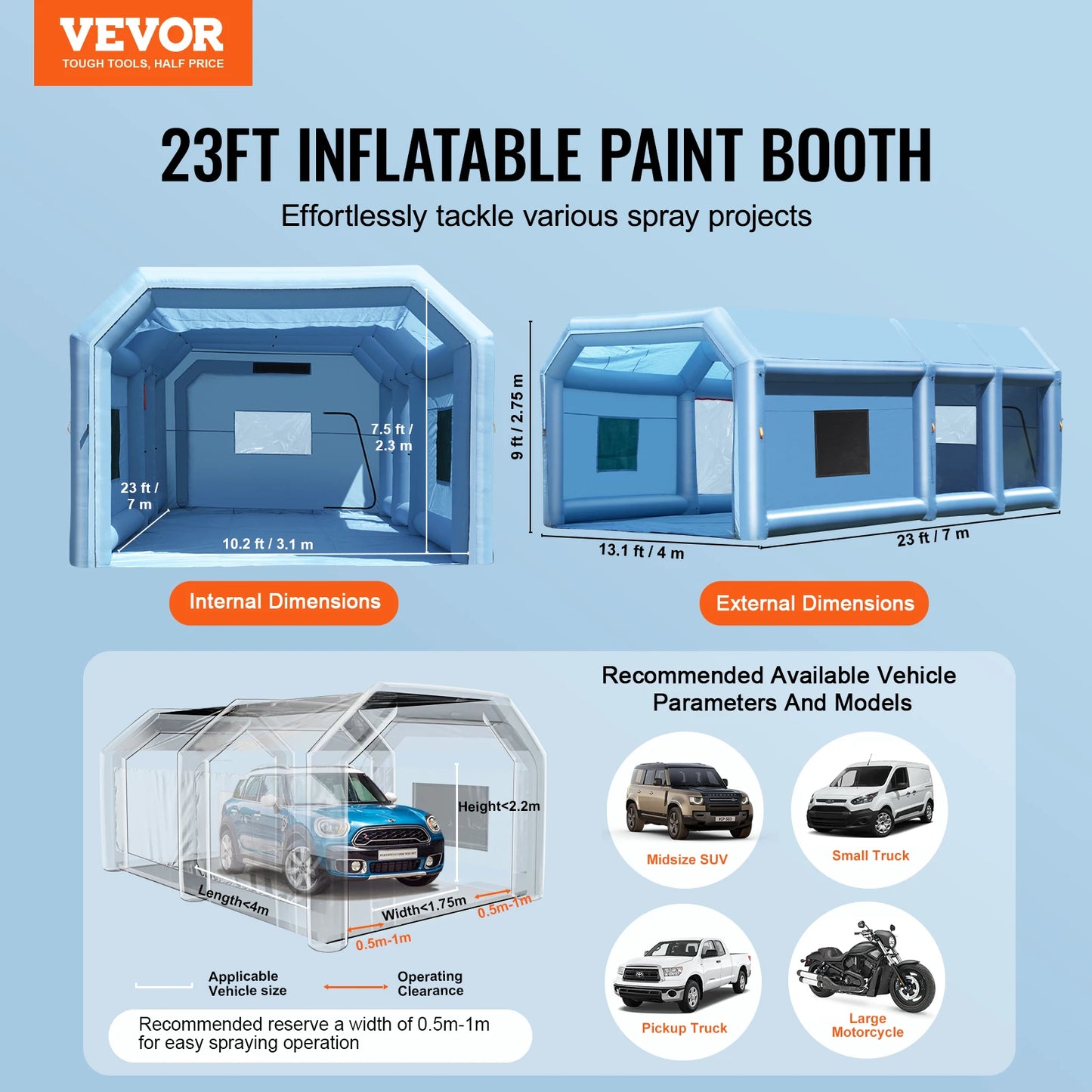 VEVOR Inflatable Paint Booth Inflatable Spray Booth with Powerful Blowers and Air Filter System Portable Car Paint Booth