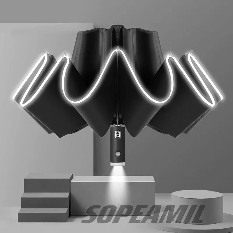 Car Led Light Automatic Folding Windproof Sunshade Umbrella For Tesla Model 3 Model Y Model S Model X Cybertruck Beast Roadster