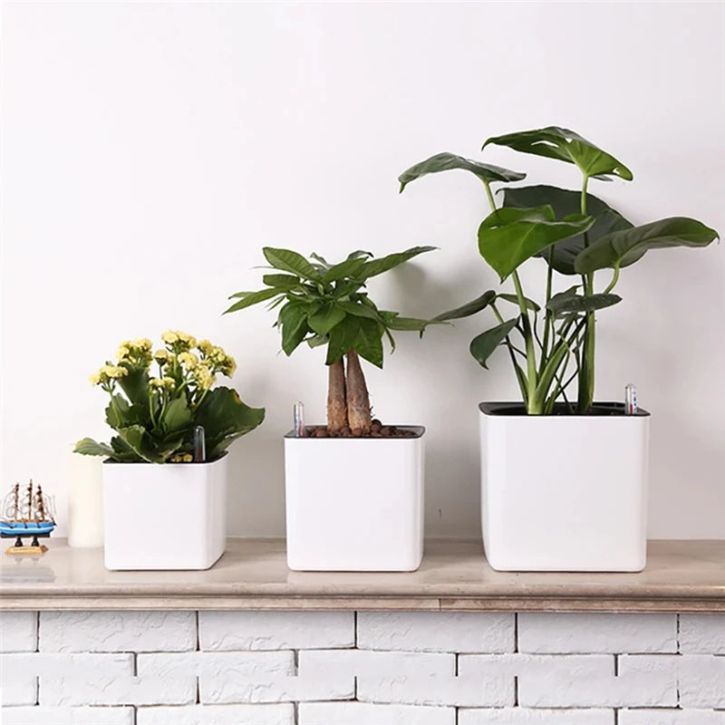 Plastic Self-Watering Flowerpot Lazy Desktop Rectangular Square Plant Flower Pot with Water Level Indicator for Office Garden