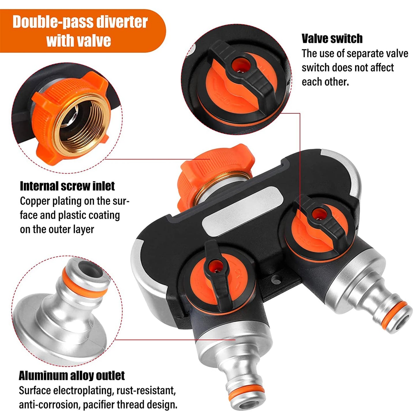 2/4 Way Garden Hose Splitter 3/4"and 1/2" Tap Distributor for Outdoor Tap Connector and Garden Hoses Lawn Irrigation Diverter
