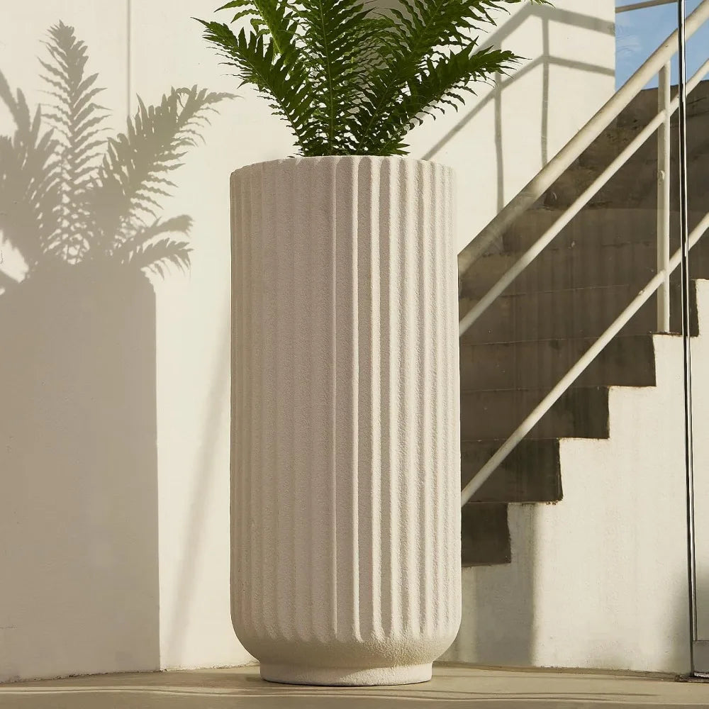 Roman Column Concrete Planter Durable All-Weather Use with Drainage Holes,Large Tall Round Planter for Outdoor Indoor Plants
