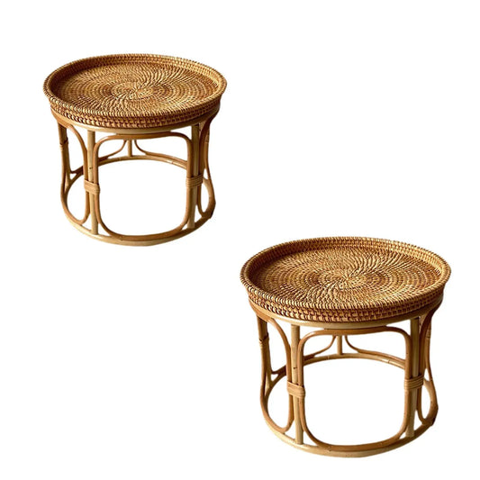Rattan Side Table, End Table Tray Organizer Decorative Coffee Table NightStand for Office Indoor Proch Patio Room