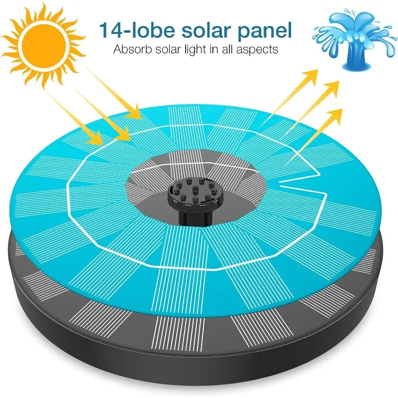 3.5W Solar Fountain Disk Design with 6 Nozzles Fountain Pump for DIY Design Water Splash Powerful Solar Panel Outdoor Decoration