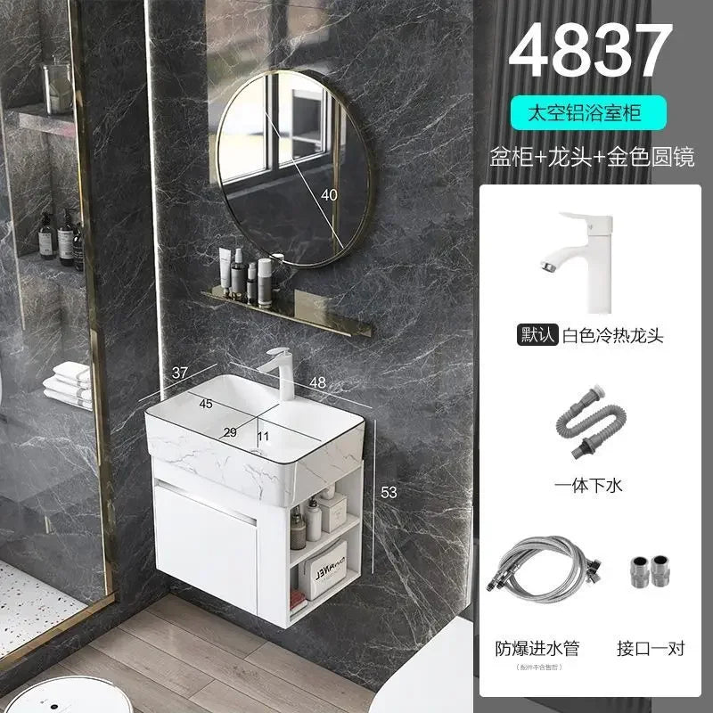 Minimalist Mini Bathroom Cabinet with Side Storage Ceramic Integrated Basin Bathroom Vanity Cabinet with Sink Bathroom Furniture