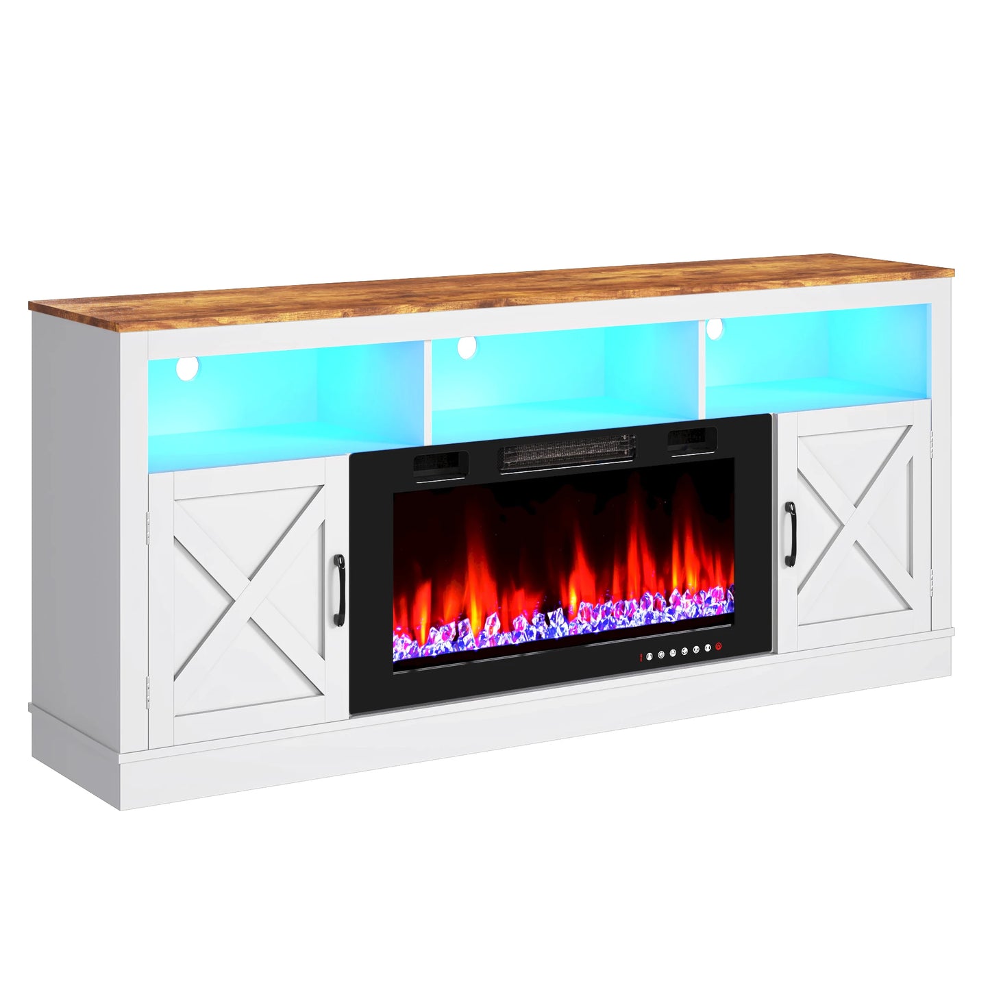 Farmhouse Fireplace TV Stand for 75/80 Inch TV, LED Media Console for 36" Electric Fireplace | AlluCanFind