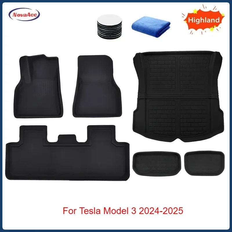 For Tesla Model Y 2017-2024 and Model 3 2021-2025 Highland All Weather Floor Mats Trunk Liners Full Protection Car Accessories