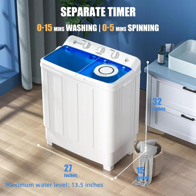 Portable Twin Tub Washer - 28lbs Mini Compact w/ Drain Pump | AlluCanFind