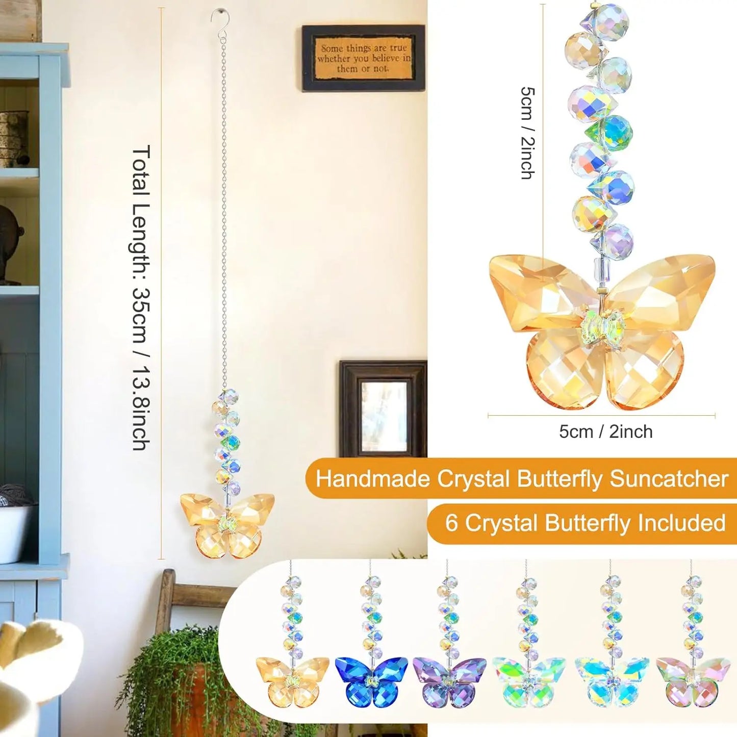 Crystal Butterfly Suncatchers for Window Hanging Ornaments, Rainbow Maker Sun Catchers Indoor Outdoor Patio Garden Decor Gifts