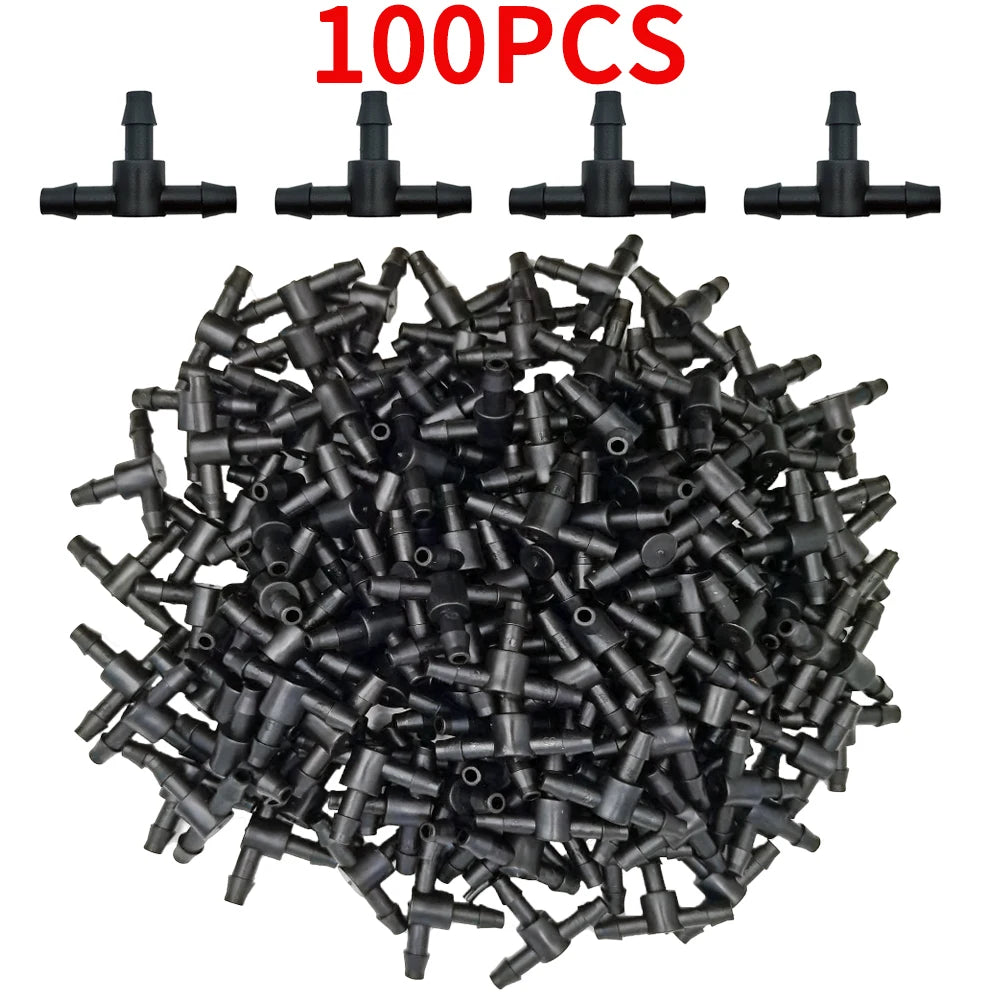 4/7mm Hose Dripper Water Tee Connector Plastic Barbed 1/4" Pipe Tubing Watering Coupling Joint Garden Micro Drip Irrigation Tool