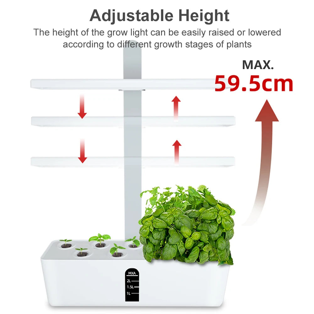 Hydroponics Growing System Automatic Timing Indoor Garden Kit 9 Pods Height Adjustable 15W LED Grow Lights 2L Water Tank