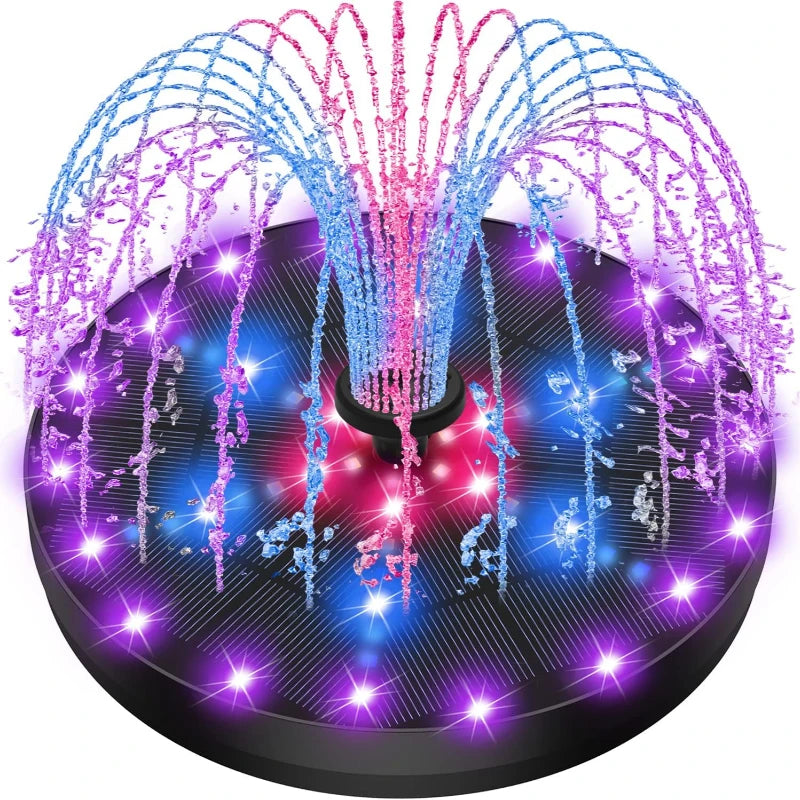 4W Solar Fountain Bird Pond with 60 LED Lights, 2000mAh Battery Solar Fountain Water Pump for Garden Patio Ponds