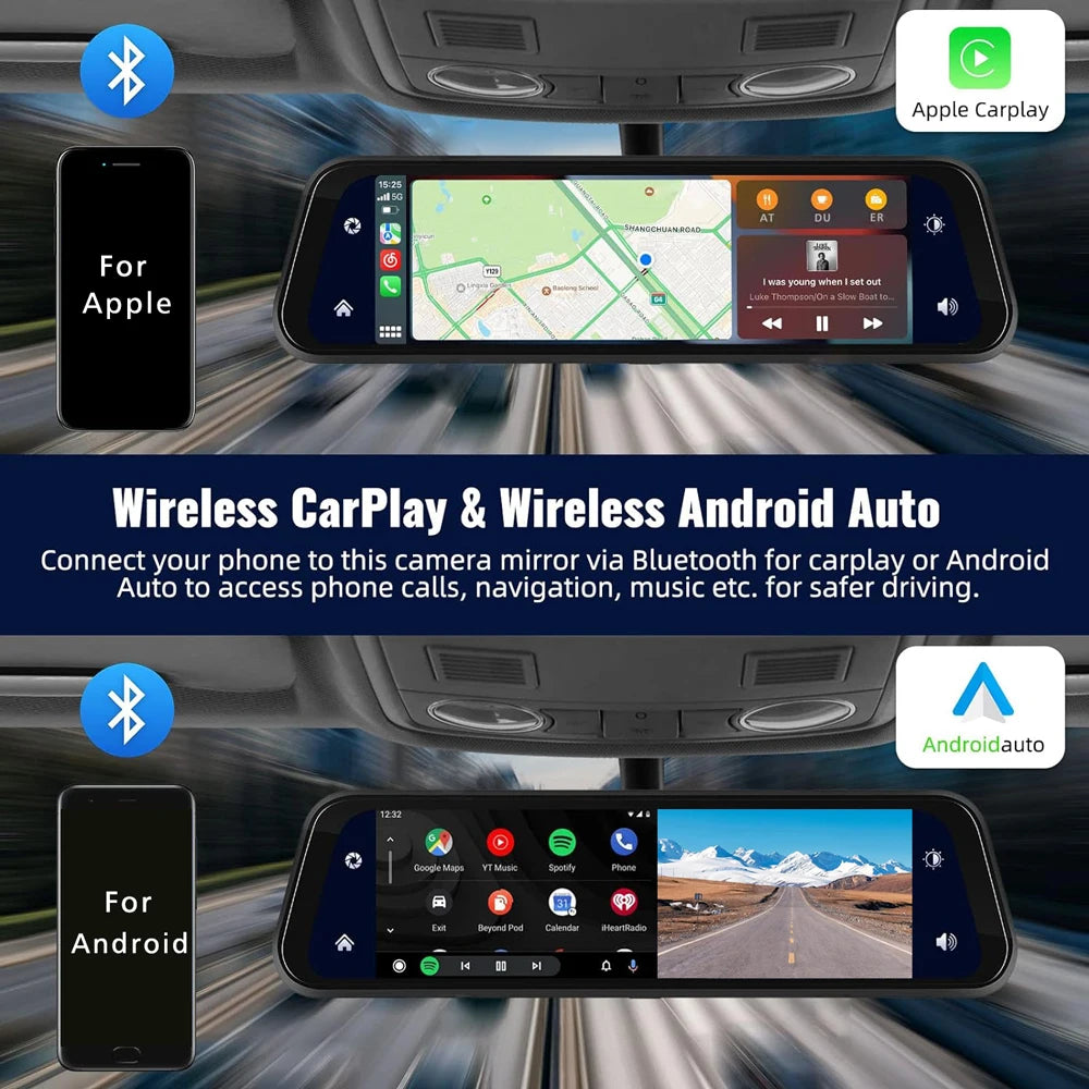 10" Dash Cam 4K 3840*2160P Car Dvr Carplay Android Auto GPS 5G WIFI A