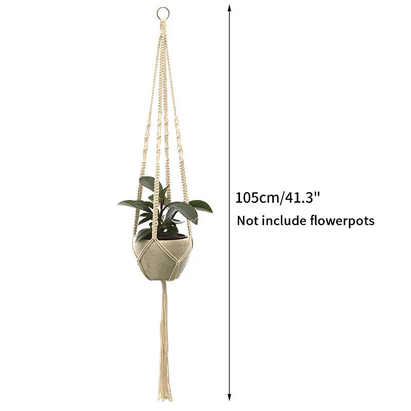 Gardening Green Plant Hanging Basket Cotton Rope Hanger Flower Pot Handmade Macrame Pot Pocket Wall Boho Courtyard Home Decor