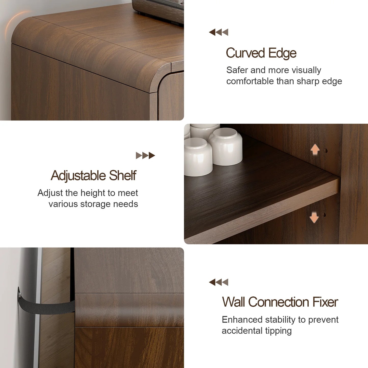 60" Sideboard Buffet Cabinet with Storage, Curved Design Farmhouse Coffee Bar Cabinet with 4 Doors & Adjustable Shelves
