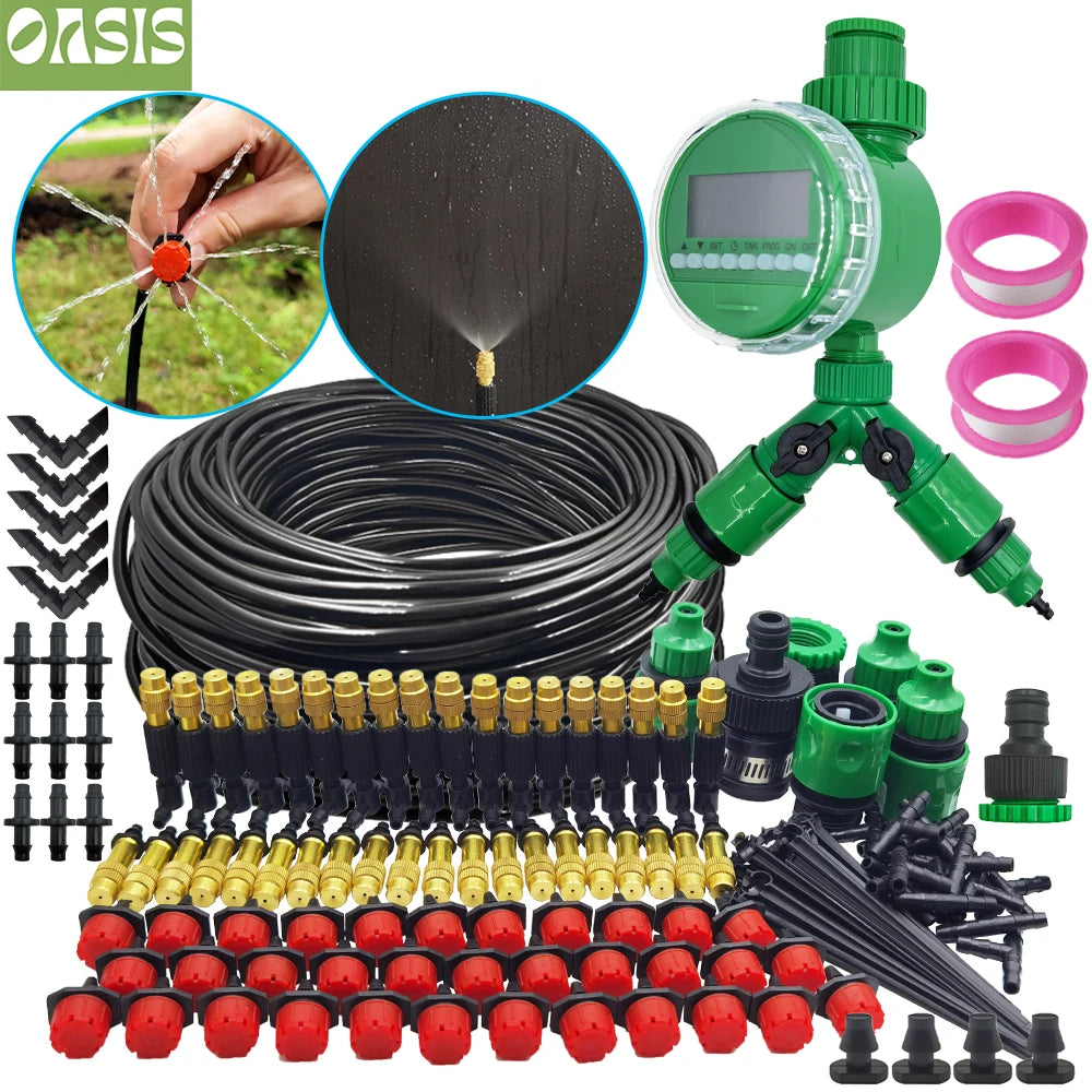 Oasis 5-50M Garden Micro Drip Irrigation Automatic Watering System Kit Controller DIY Mist Spray Cooling for Potted Plants Tools