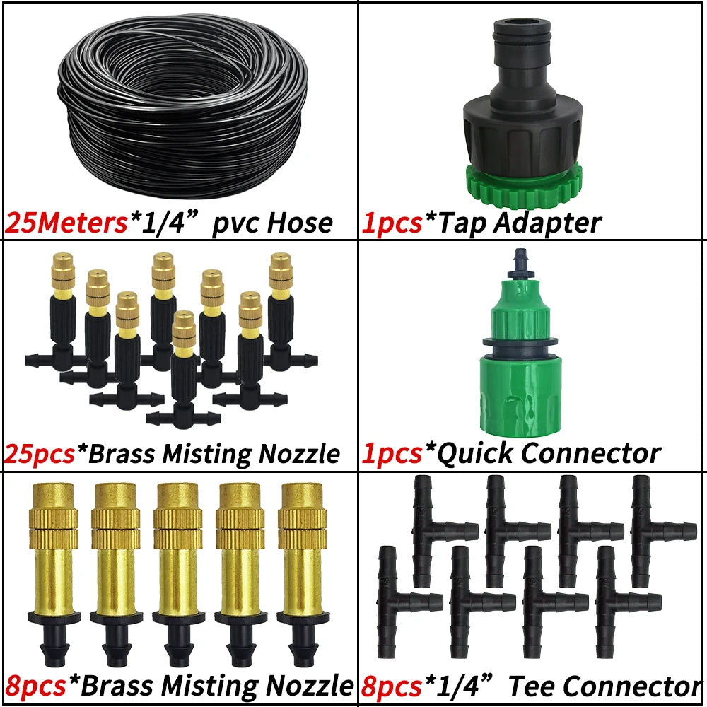 WUJIE 5M-30M Garden Irrigation Outdoor Misting Cooling System Watering 1/4'' Brass Atomizer Nozzles 4/7mm Hose Patio Greenhouse