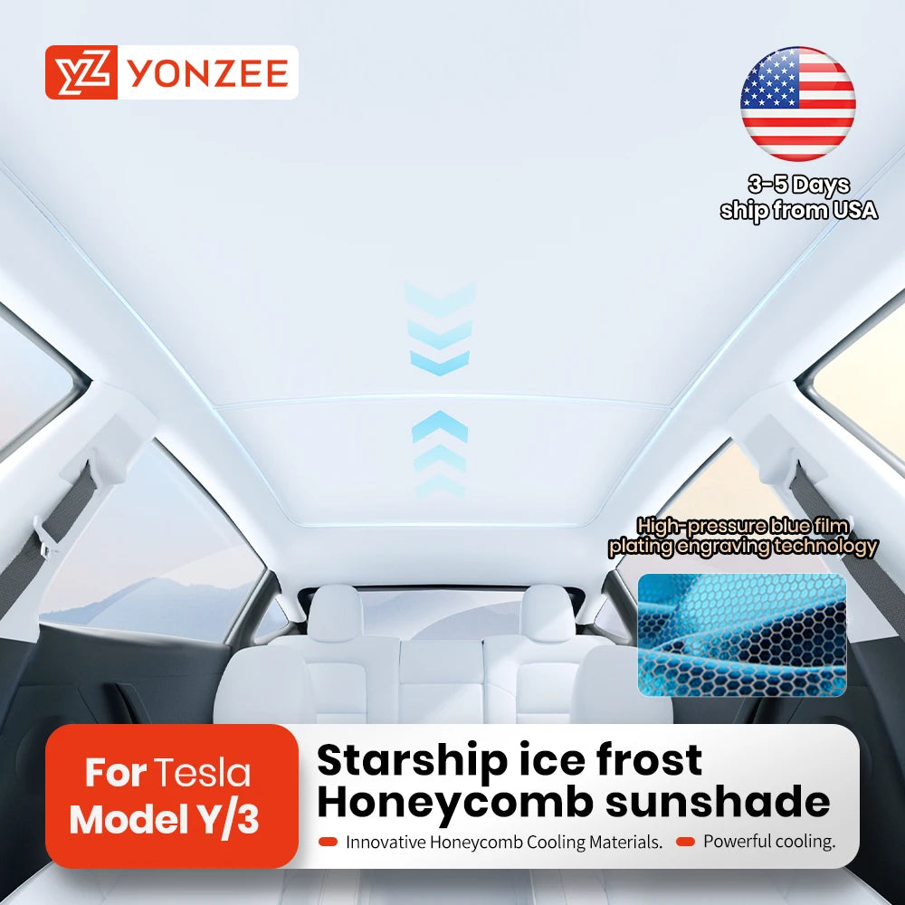 YZ For Tesla 2024 Highland Model 3 Model Y Starship Ice Frost Sun Shades Honeycomb Glass Screen Sunshade Front Rear Sunroof