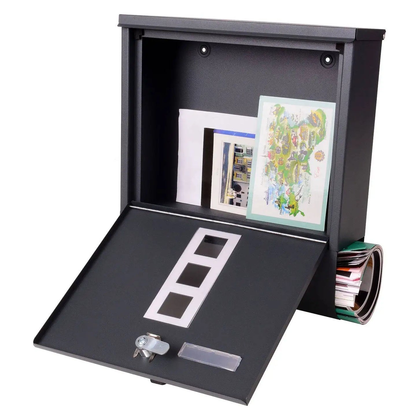 Mail box for newspapers Post Office anthracite newspaper AMSTERDAM address window and viewfinder galvanized steel key