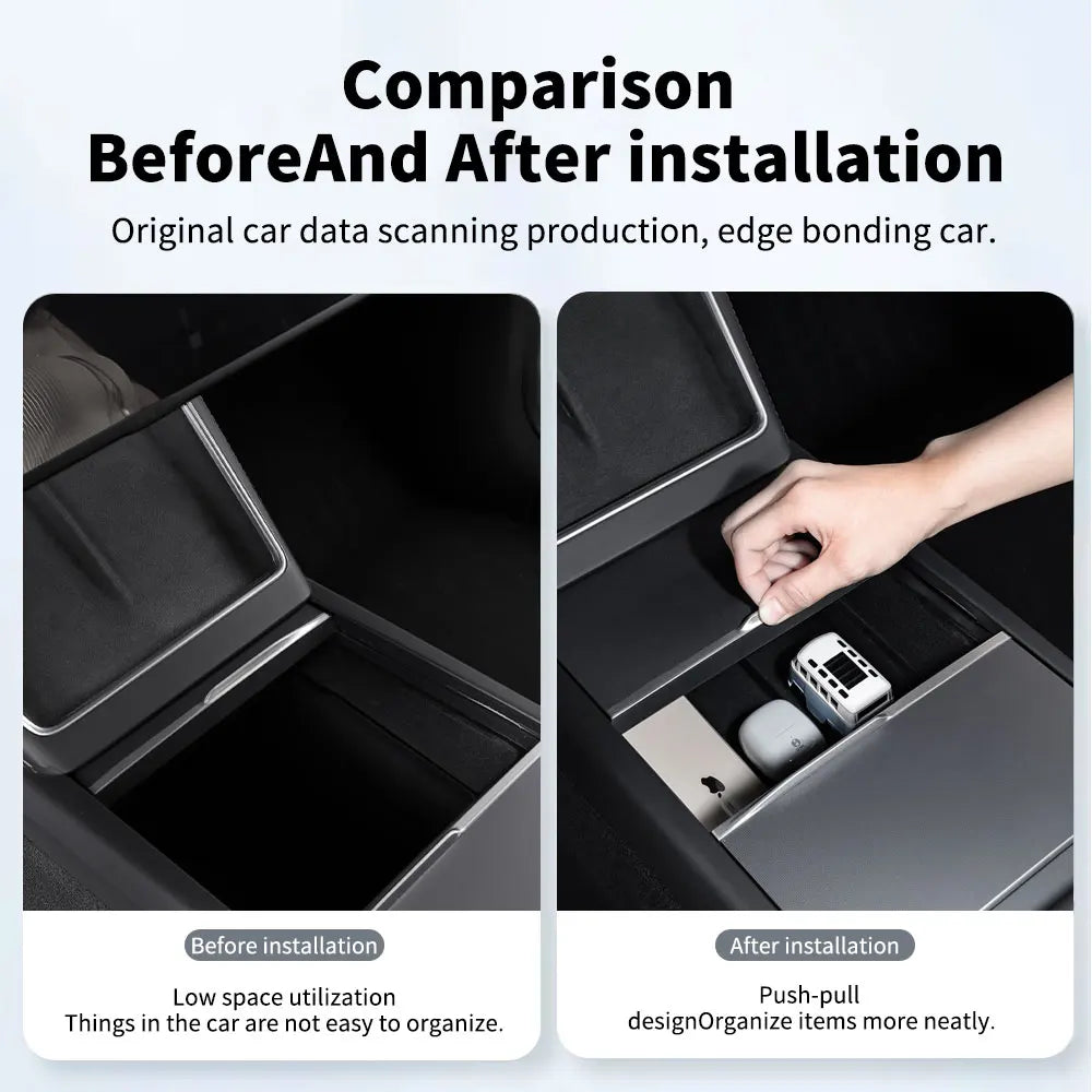 YZ For Tesla Model 3 Highland 2024 Model Y juniper 2025 Storage Box Center Armrest Hidden Box Cup Holder Organizer Accessories