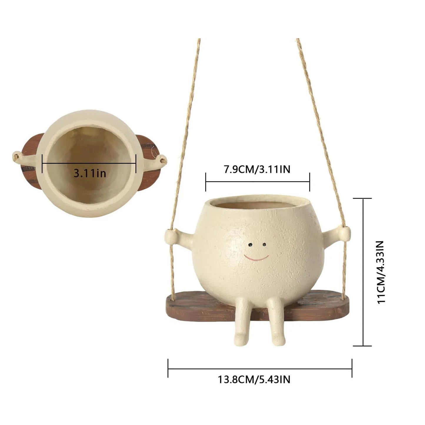 Face Head Succulent Pot, Cute Smile Plant Pot Swing Sitting Hanging Planter for Outdoor Indoor, Succulent Planter