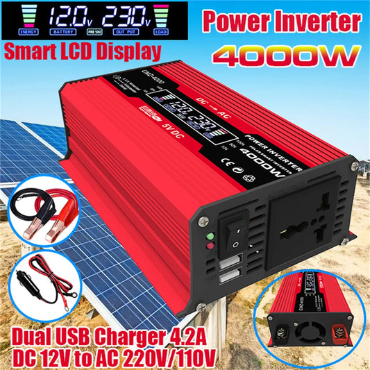4000W Car Power Inverter - 12V to 110V/220V Modified Sine Wave