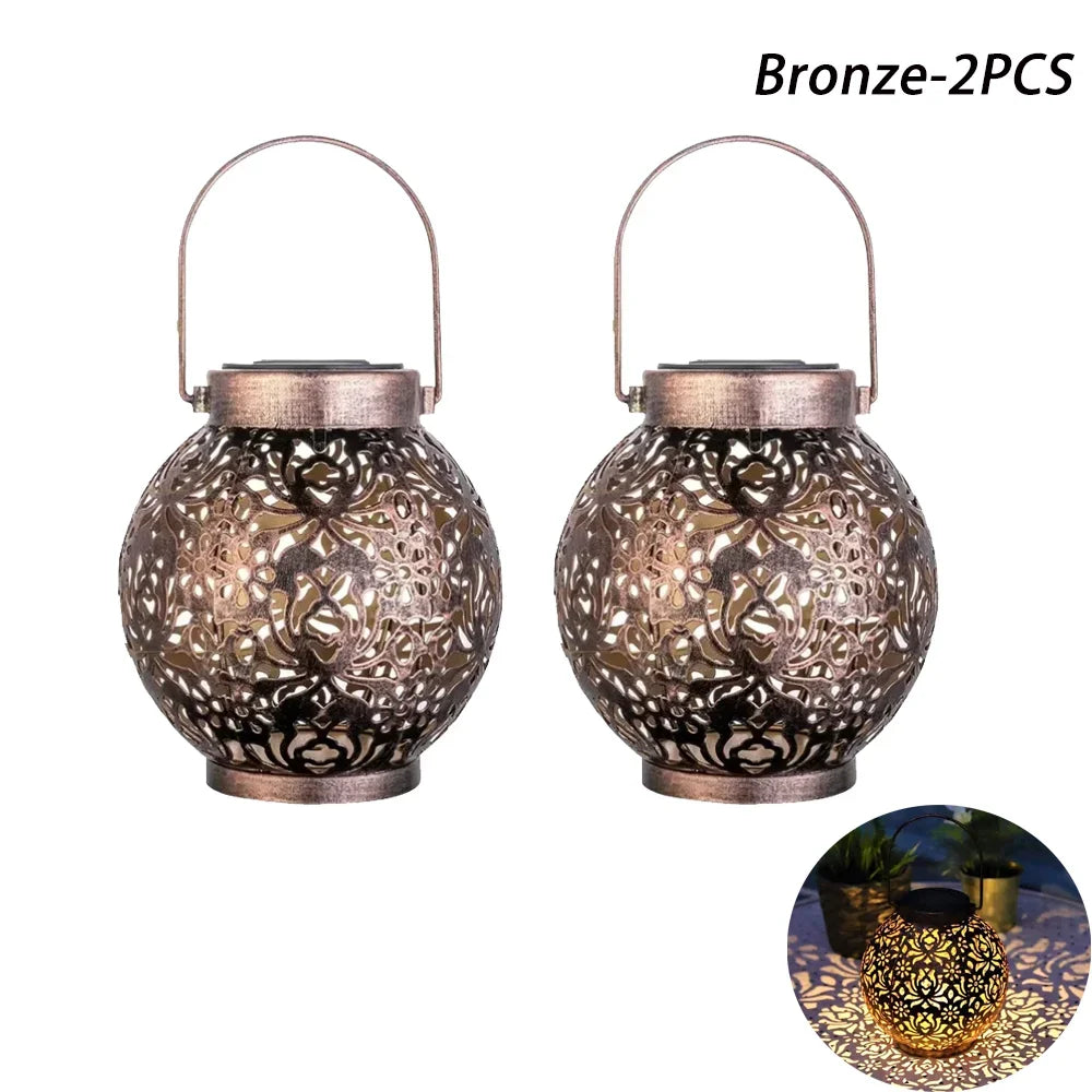 Solar Powered Hollow Ball Garden Light Waterproof Iron Metal Pendant Landscape Projection Hanging Decor for Outdoor Garden Decor