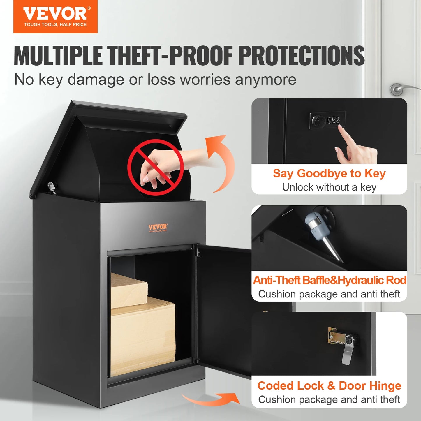 SucceBuy Wall Mounted Anti-theft Mailbox Waterproof Package Delivery Boxes for Outside Large Storage locking Mailbox for Home