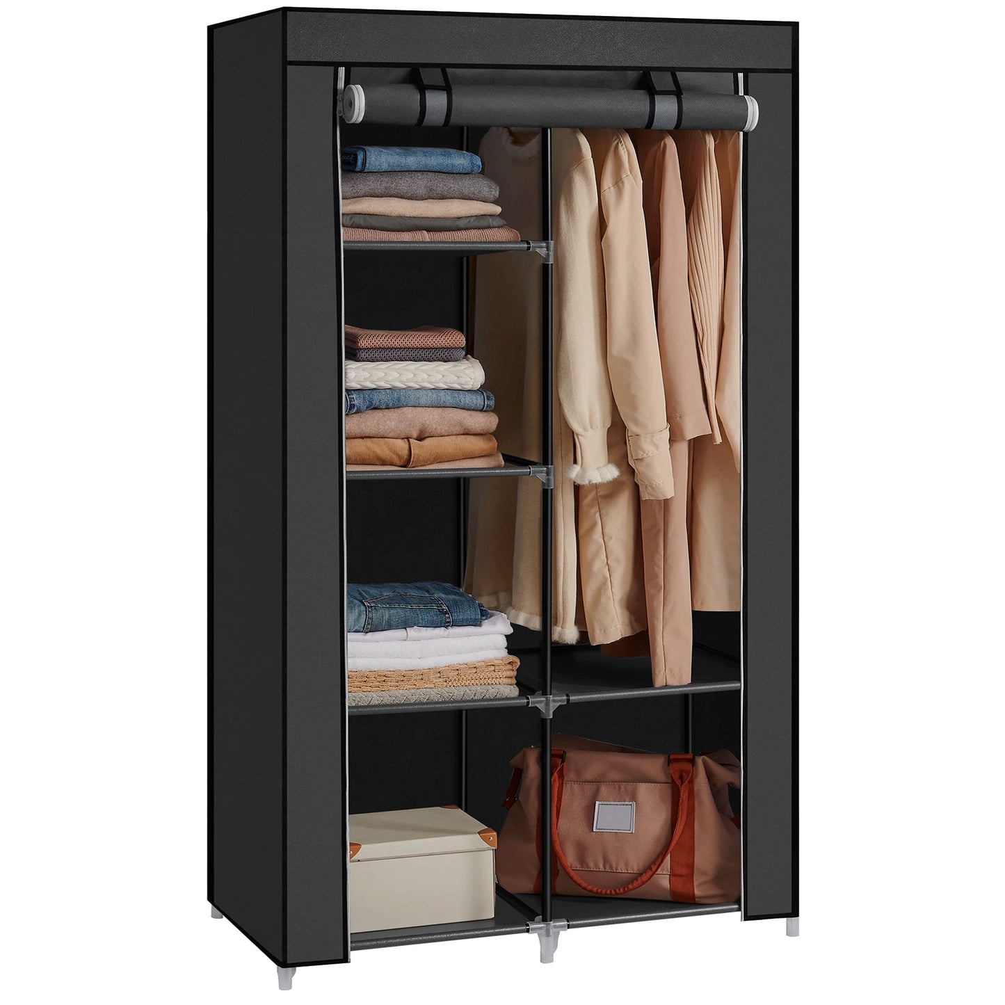 SONGMICS Portable Closet, Clothes Storage Organizer with 6 Shelves, 1 Clothes Hanging Rail, Non-Woven Fabric Closet, Metal Frame