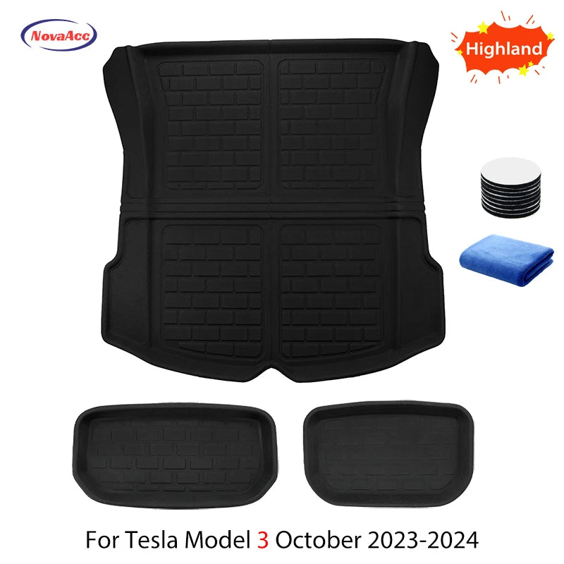 NovaAcc For Tesla Floor Mats Model Y 2017-2024 Model 3 2021 to 2024 Highland All Weather Trunk Mats Floor Liner Car Accessories