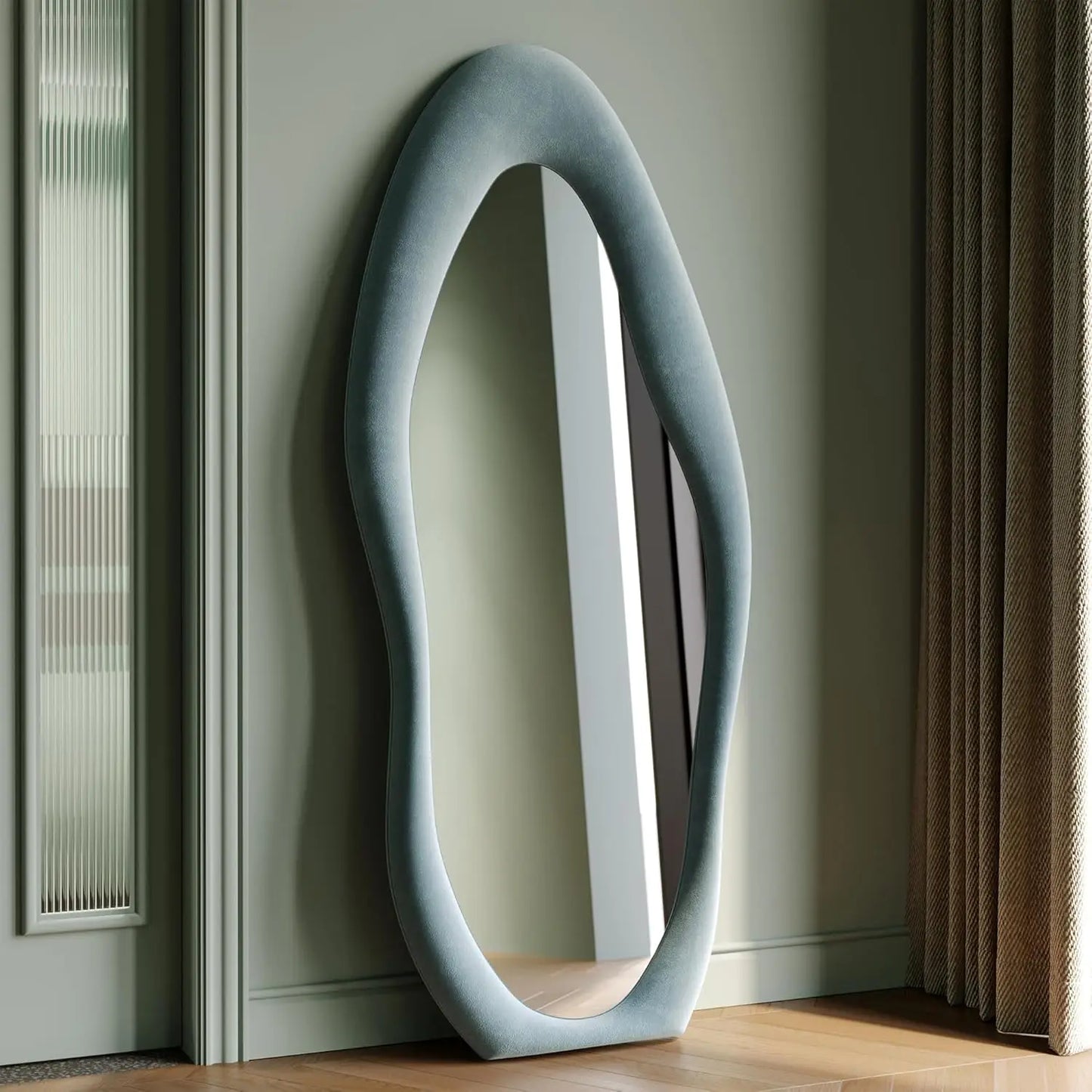 Full Length Mirror, 63" x 24" Wall Mirror, Flannel Wrapped Wood Frame - Wavy Full Body Mirror for Bedroom, Living Room & Cloakro