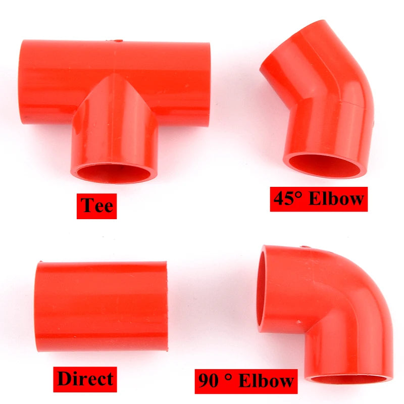 20mm~50mm Red PVC Pipe Fitting Connectors Garden Irrigation 90° Elbow Direct Tee Joint Aquarium Pipeline Water Delivery Joint