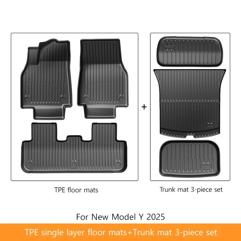 Extended Floor Mats for Tesla Model Y 2025+ Juniper 2025 All-Weather TPE Lengthen and Widen Waterproof Non-Slip Cargo Liners