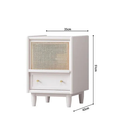 Rattan Weaving Bedroom Furniture, Bedside Table, Multifunctional Small Side Storage Cabinet, Solid Wood Night Stand Customized