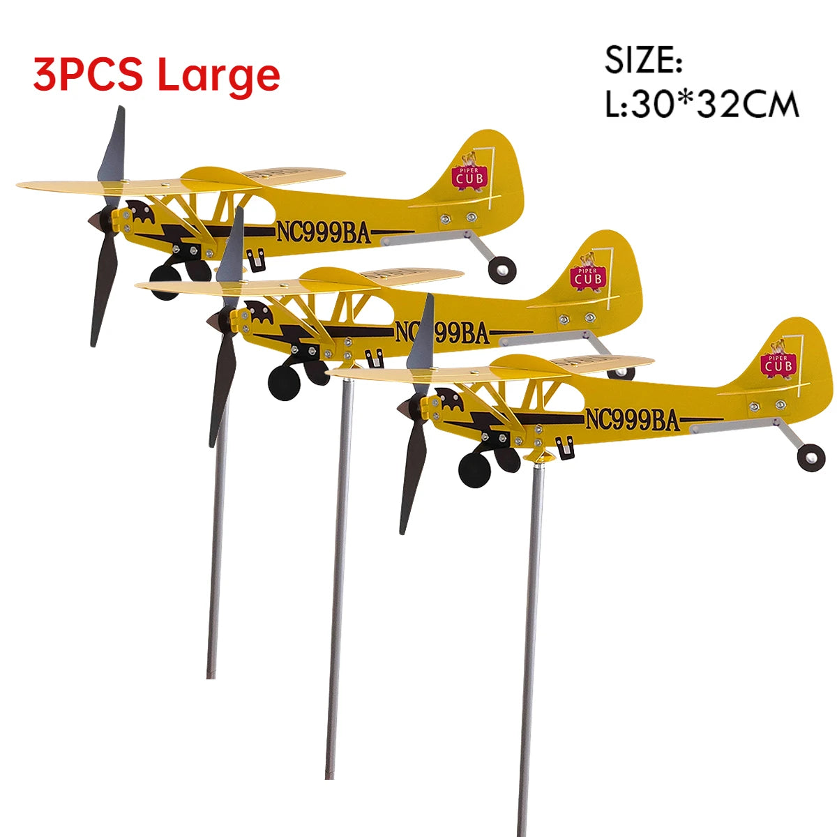 3D Piper J3 Cub Wind Spinner Plane Metal Airplane Weather Vane Outdoor Roof Wind Direction Indicator WeatherVane Garden Decor