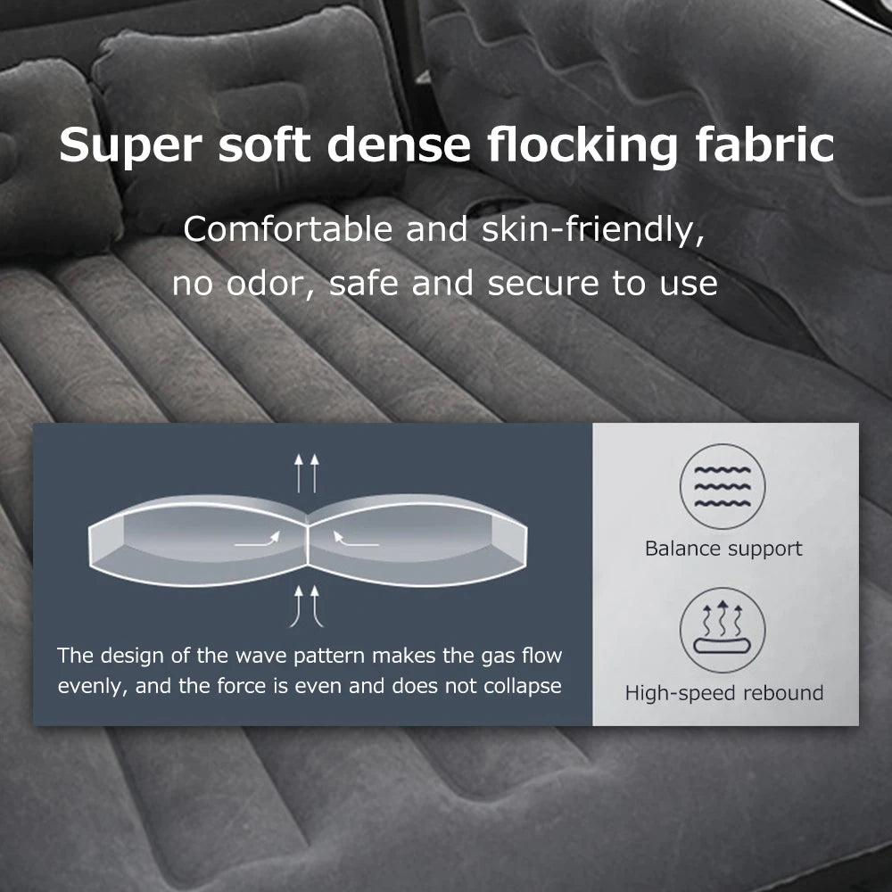 2 Types Car Travel Bed Multifunction Inflatable Travel Mattress PVC Flocking Soft Sleeping Rest Cushion for Car SUV Accessories