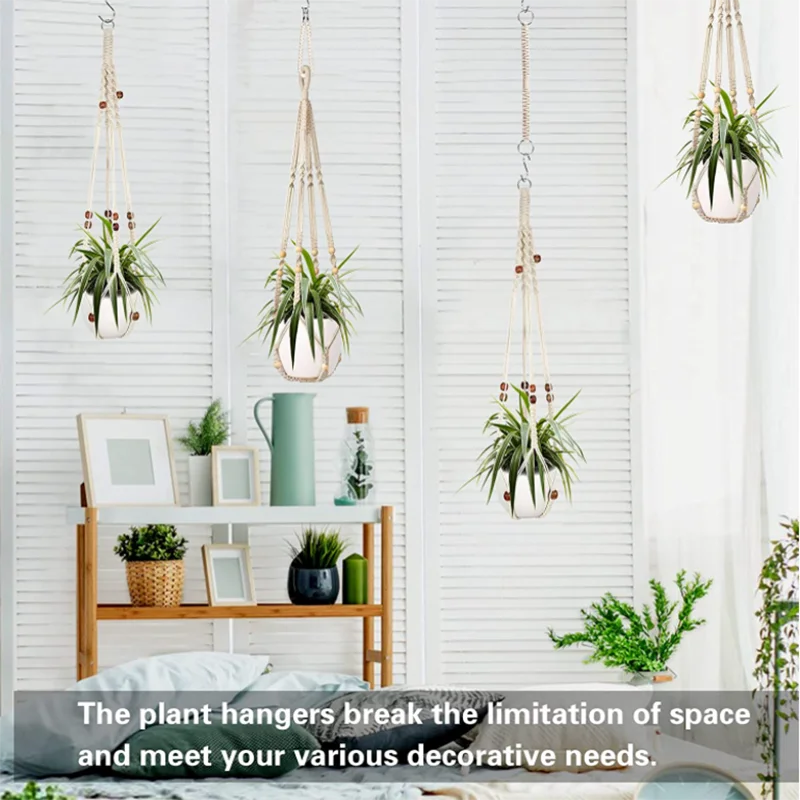 Handmade Macrame Plant Hanger Basket Flower Pot Balcony Hanging Decoration Knotted Lifting Rope Bohemian Style Home Garden Decor